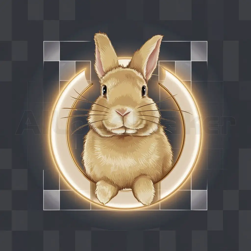a logo design,with the text "Logotype, glowing ring-frame, beige rabbit in frame looks at us, 4k", main symbol:Beige rabbit,Moderate,clear background