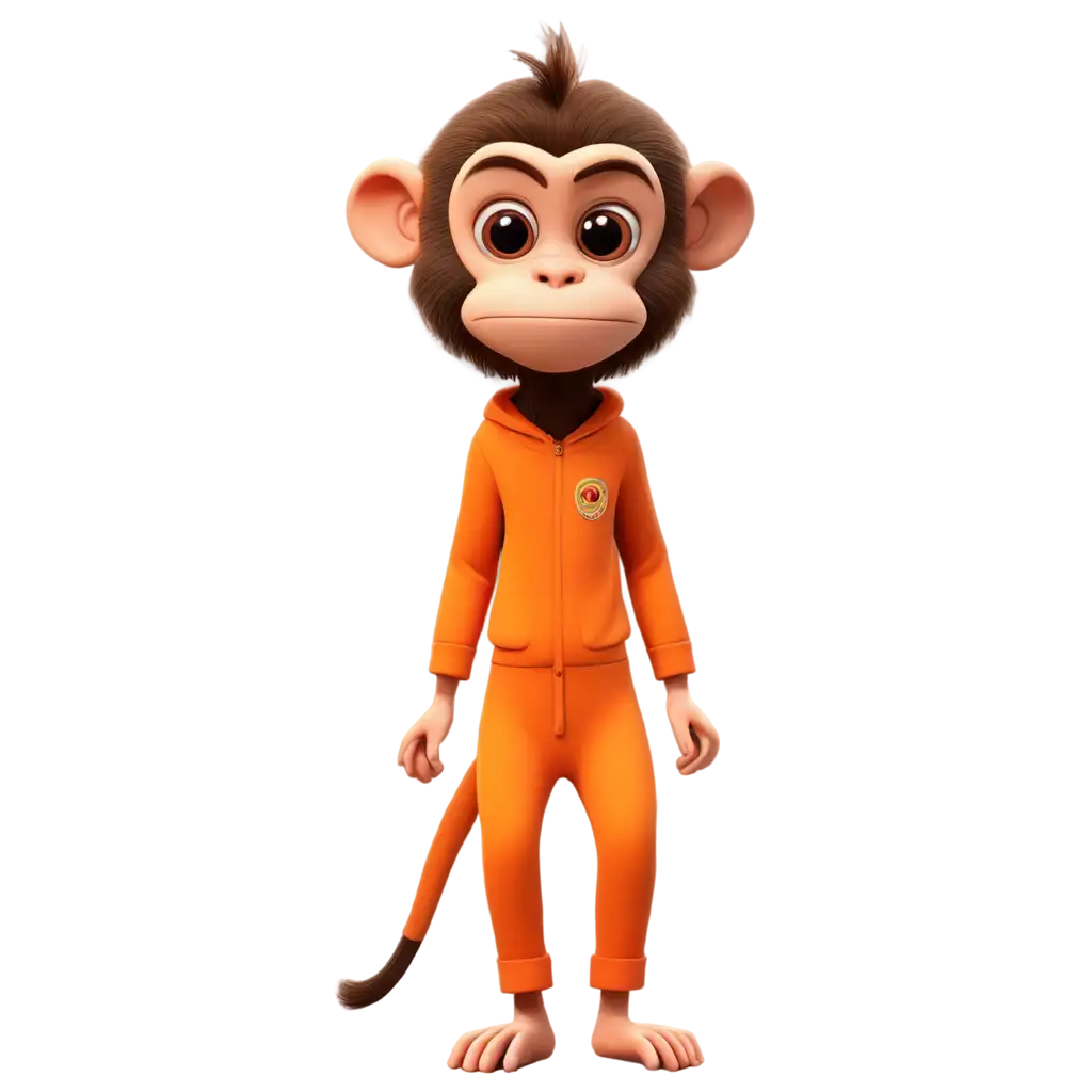 cartoon sad monkey in orange jumpsuit