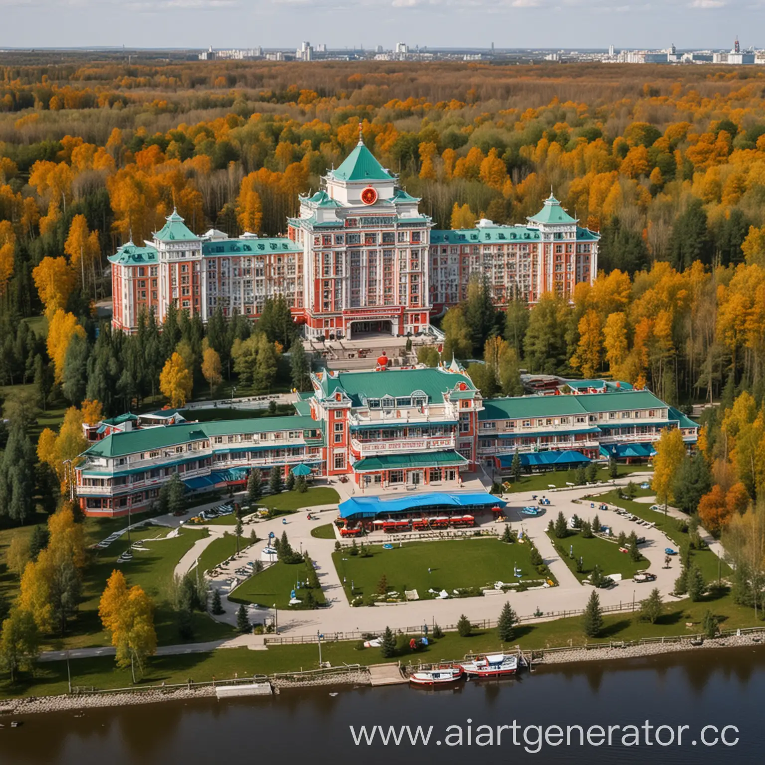 Создай фото китайского парк-отеля в России за городом Москвы