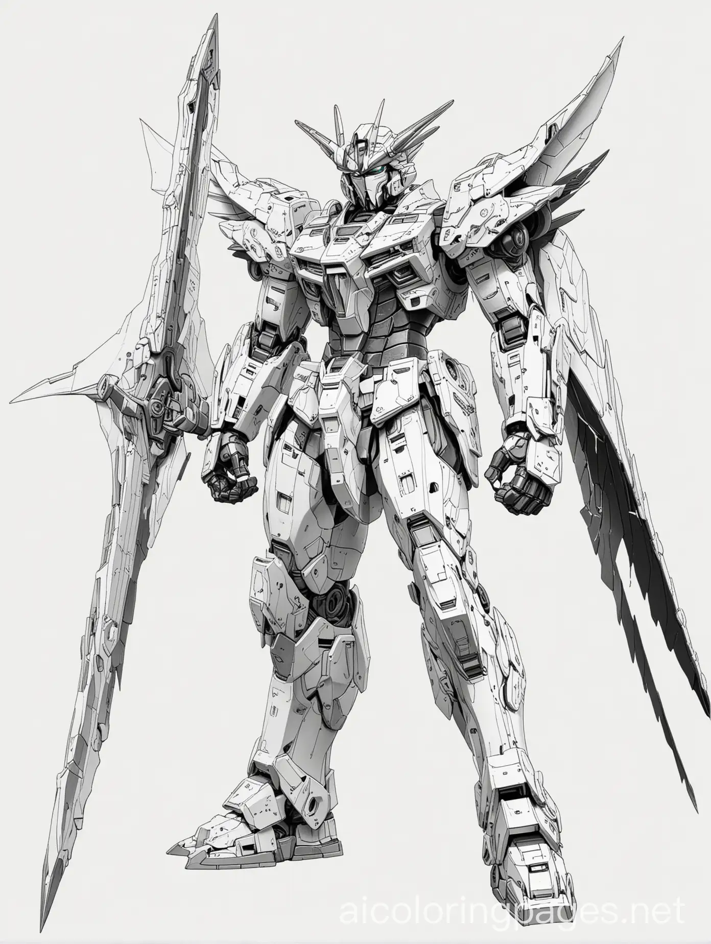 Gundam-with-BatLike-Dragon-Wings-Holding-Giant-Spear-Coloring-Page