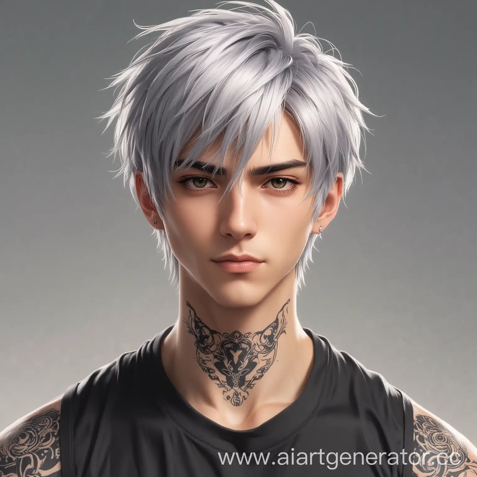 Anime-Style-Portrait-of-a-Tattooed-SilveryHaired-Young-Man
