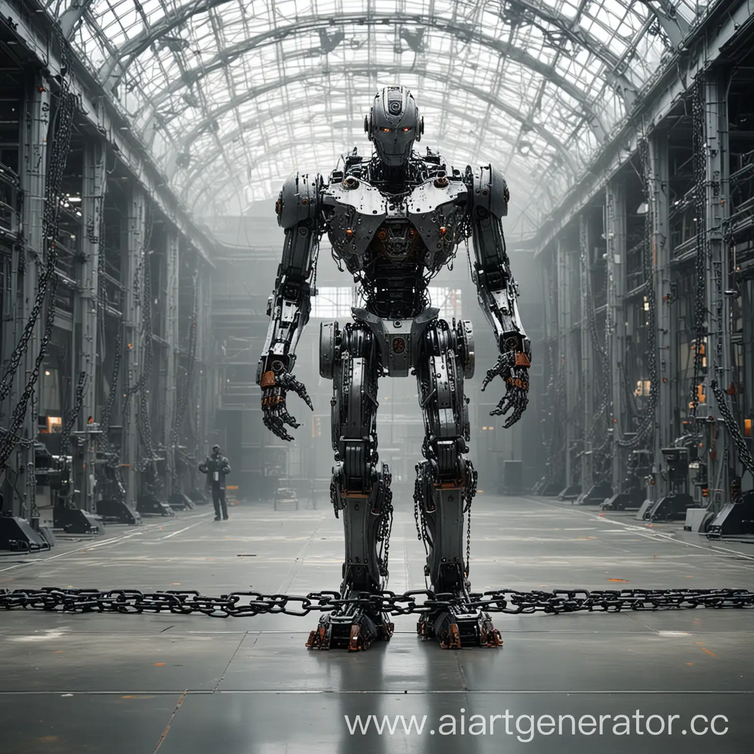 Chained-Robot-Standing-in-Glass-Hall