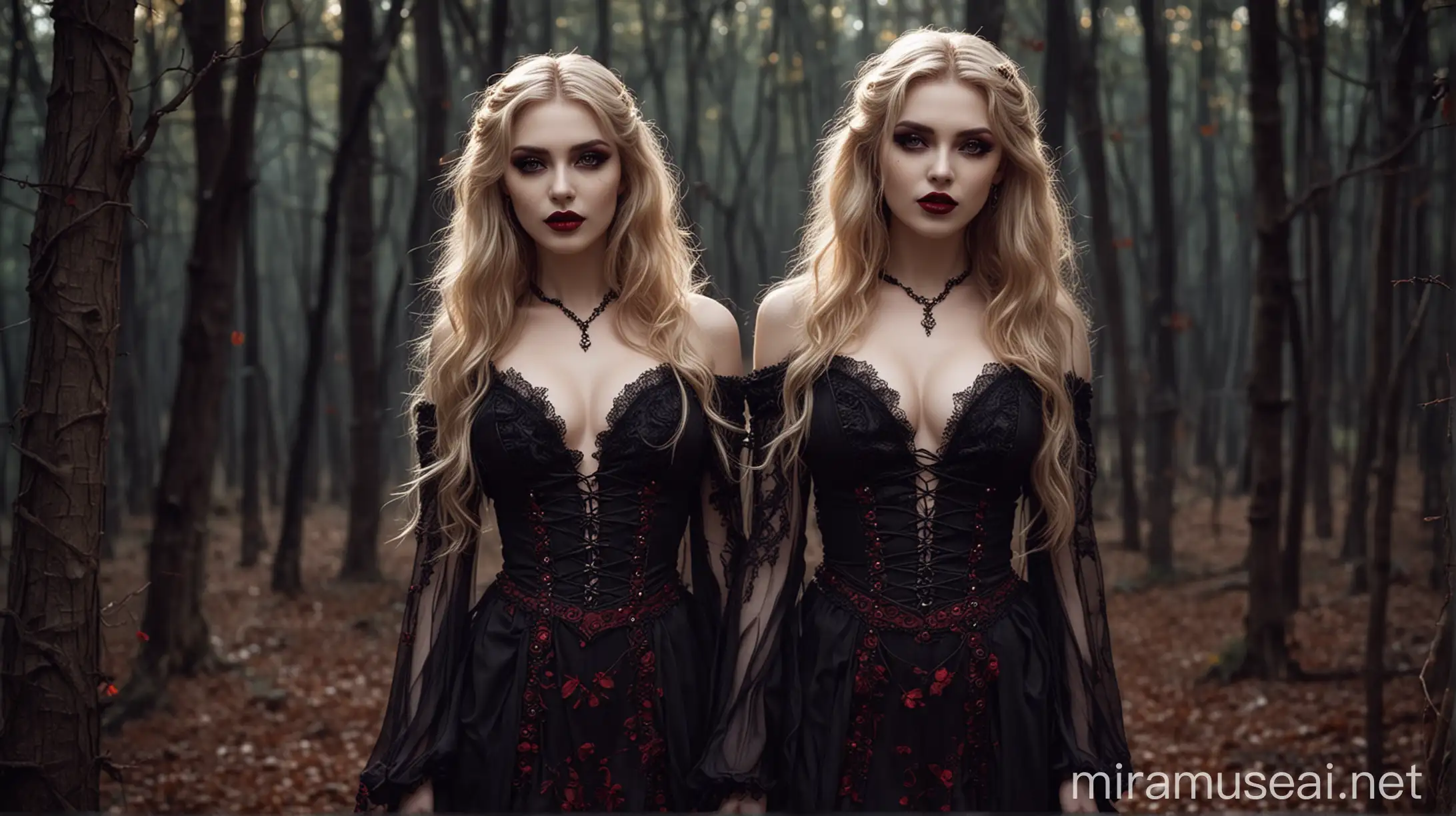 Elegant Gothic Vampire Woman in Moonlit Forest