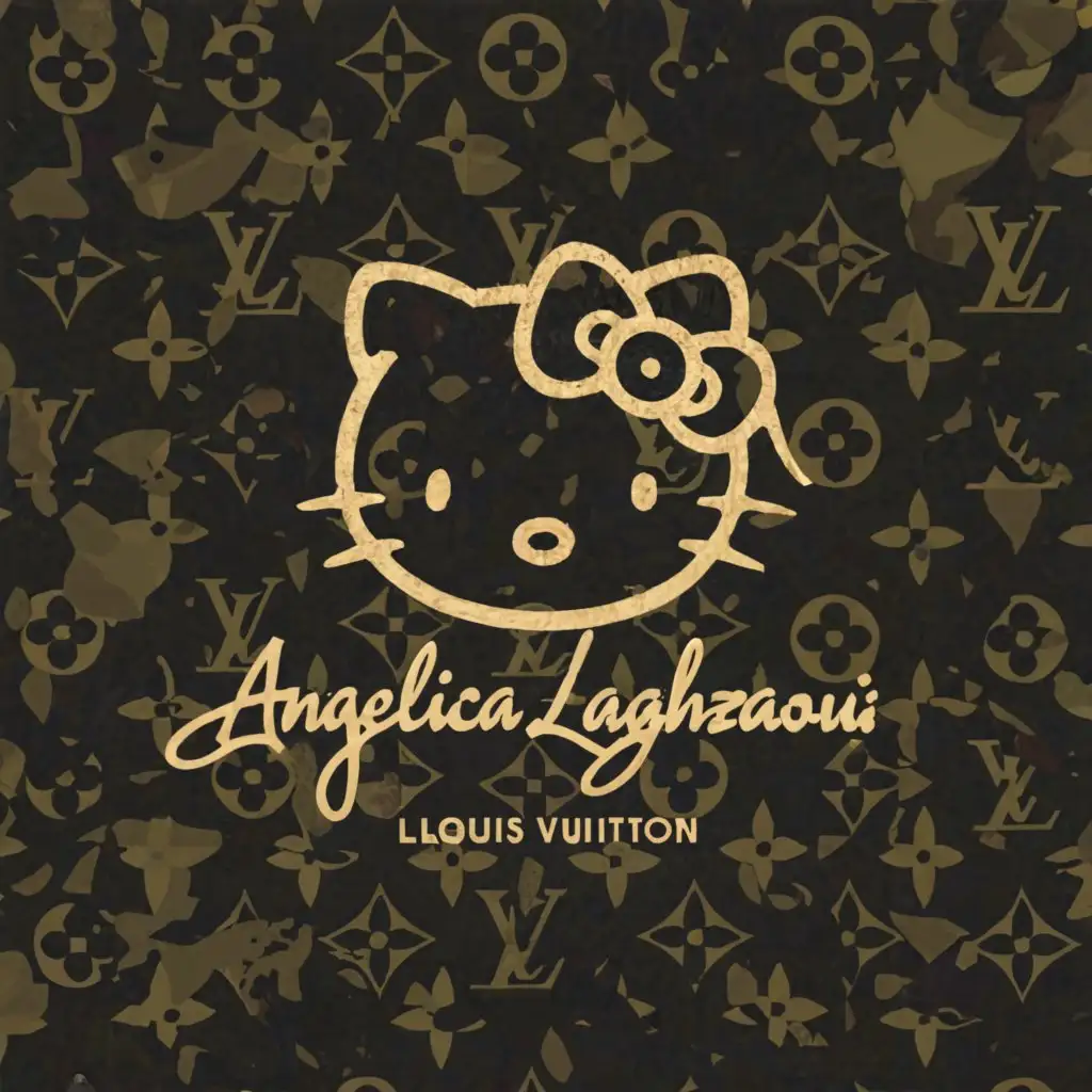 a logo design,with the text "Angelica Laghzaoui", main symbol:hello kitty+louis vuiton,complex,clear background