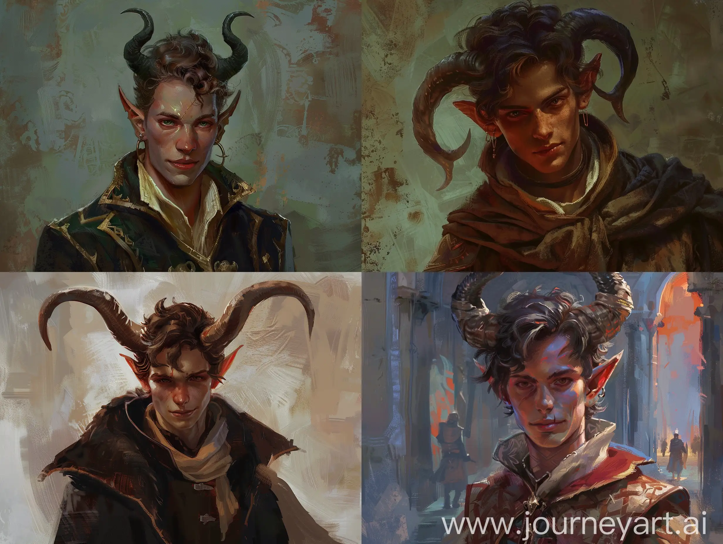 young handsome noble tiefling rogue with horns