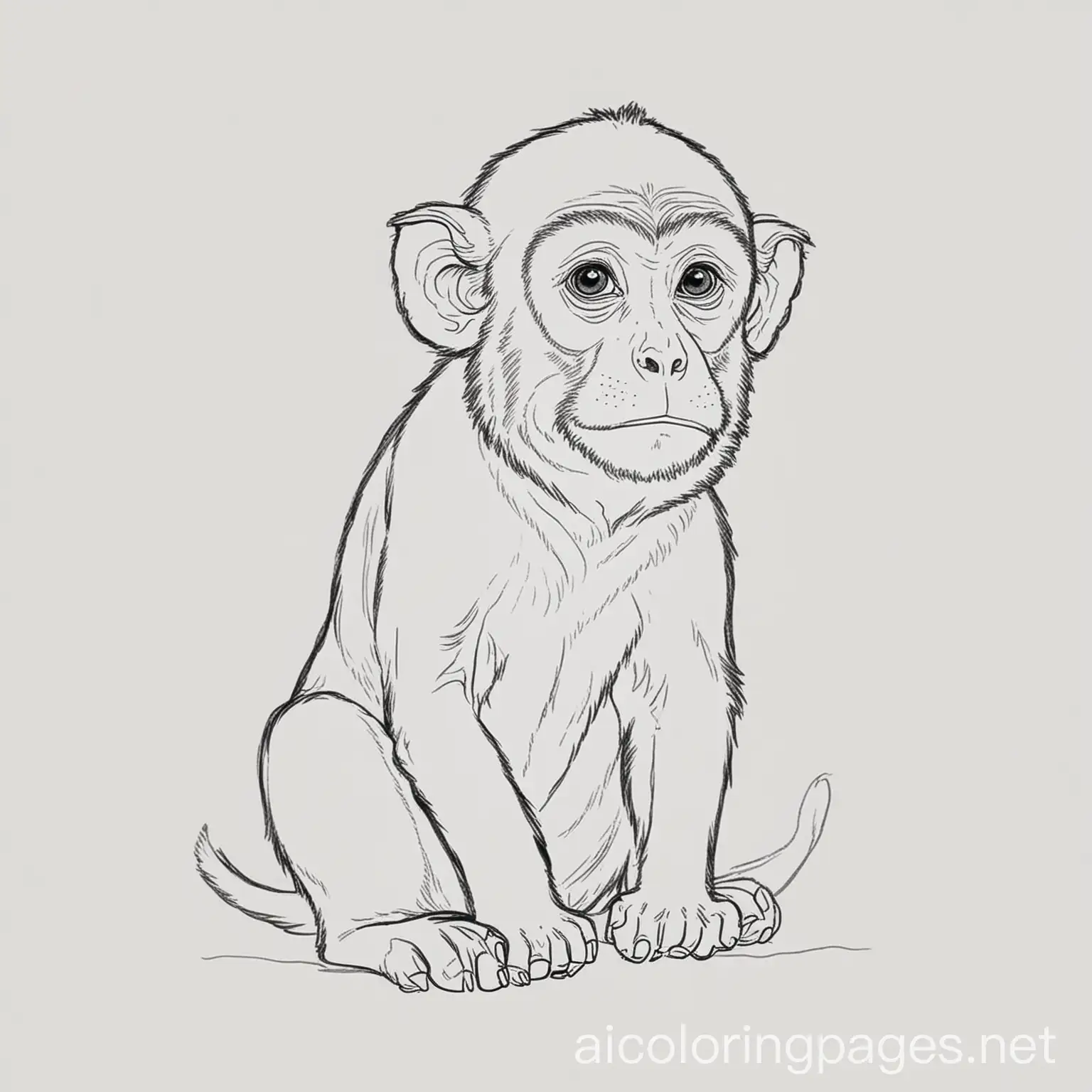 pig tailed-macaque, Coloring Page, black and white, line art, white background, Simplicity, Ample White Space. The background of the coloring page is plain white to make it easy for young children to color within the lines. The outlines of all the subjects are easy to distinguish, making it simple for kids to color without too much difficulty, Coloring Page, black and white, line art, white background, Simplicity, Ample White Space. The background of the coloring page is plain white to make it easy for young children to color within the lines. The outlines of all the subjects are easy to distinguish, making it simple for kids to color without too much difficulty