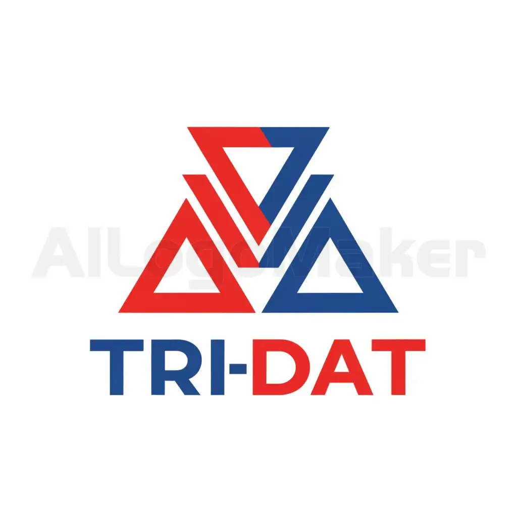 a logo design,with the text "Tri-DAT", main symbol:Should be three different colours, Red, White and Blue,complex,be used in gaming industry,clear background