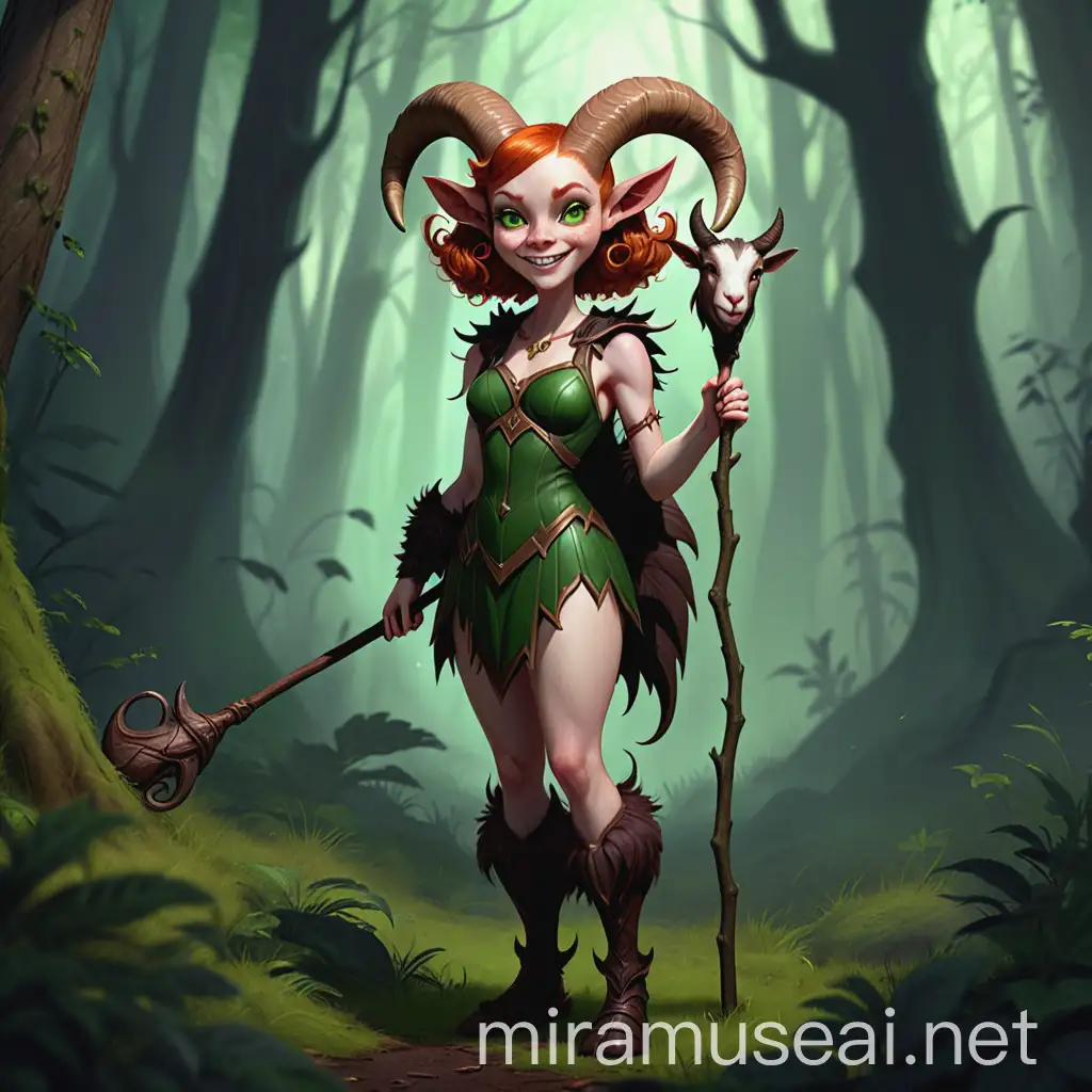 Evil Satyr Sorceress in Dark Fantasy Forest