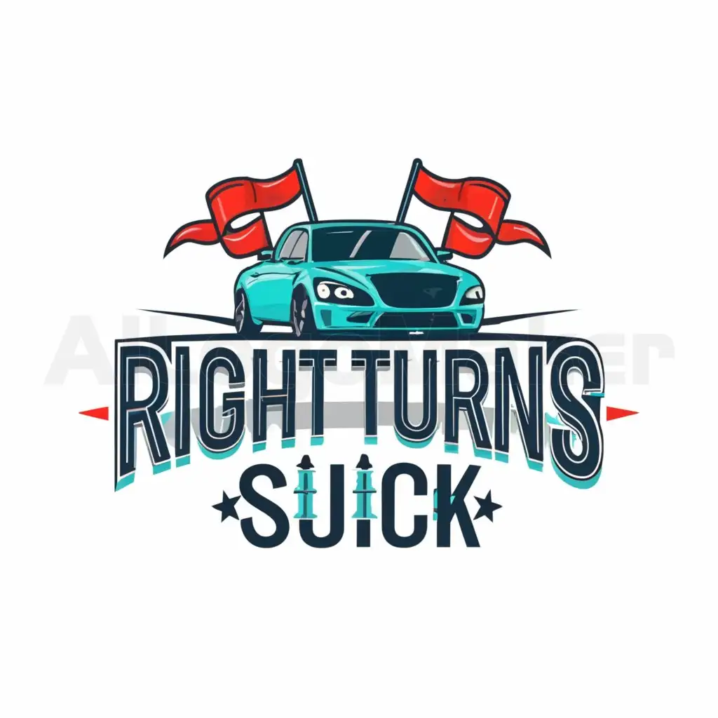 a logo design,with the text "Right Turns Suck", main symbol:podcast, racing, cars,Moderate,be used in Internet industry,clear background