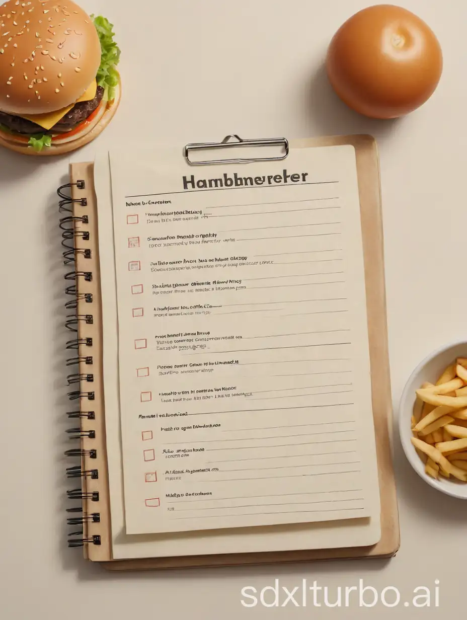 An agenda with a checklist and an image of a hamburger