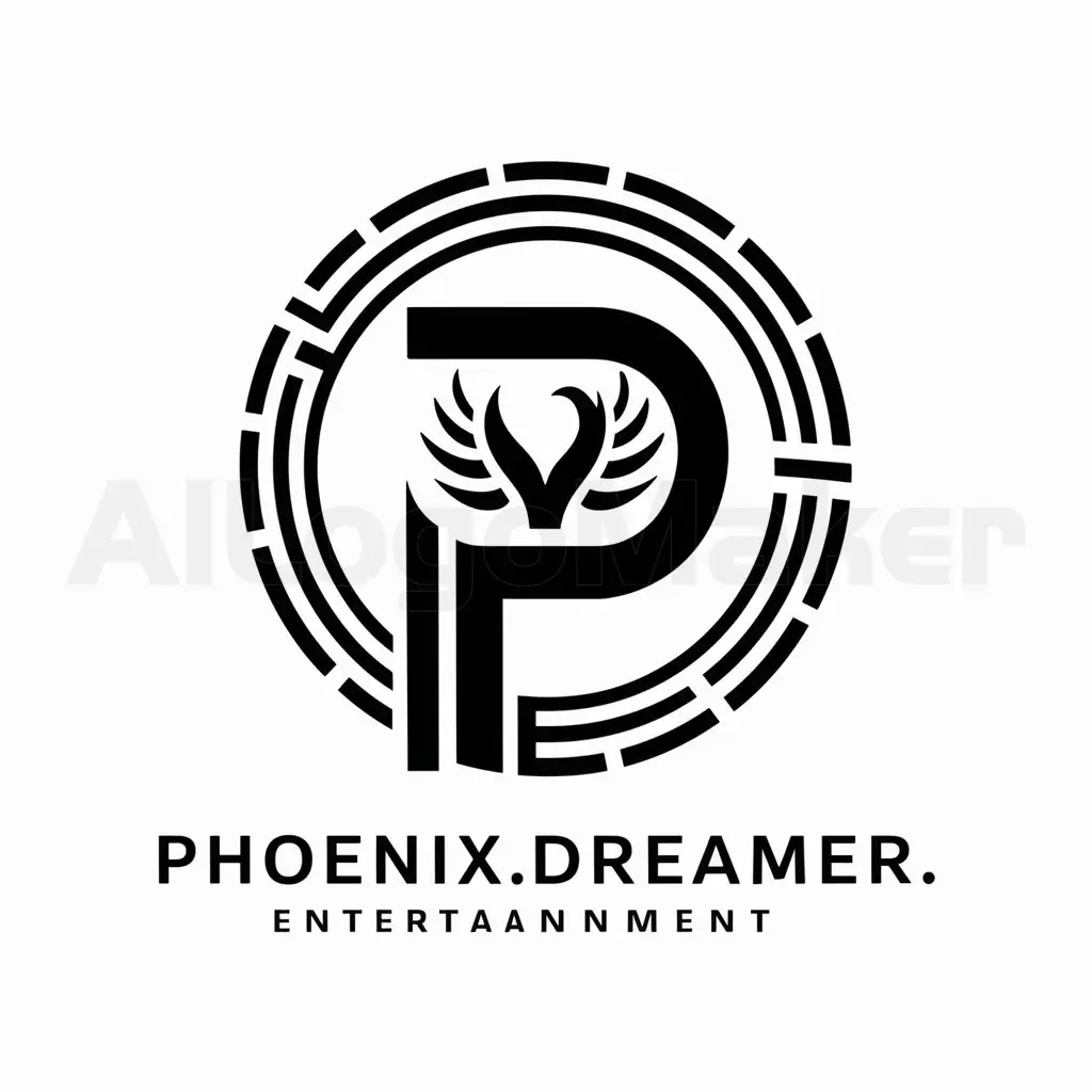 a logo design,with the text "Phoenix_Dreamer", main symbol:English letter P in a circle,complex,be used in Entertainment industry,clear background