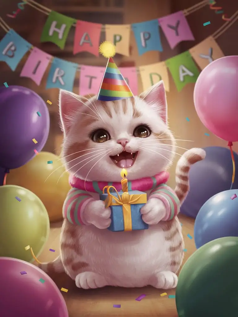 милый кот поздравляет с днём рождения