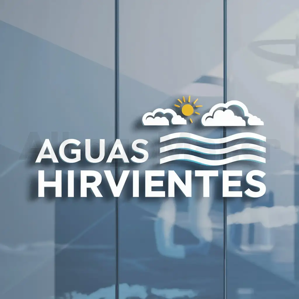 a logo design,with the text "Aguas Hirvientes", main symbol:Agua, nubes, sol,Moderate,clear background