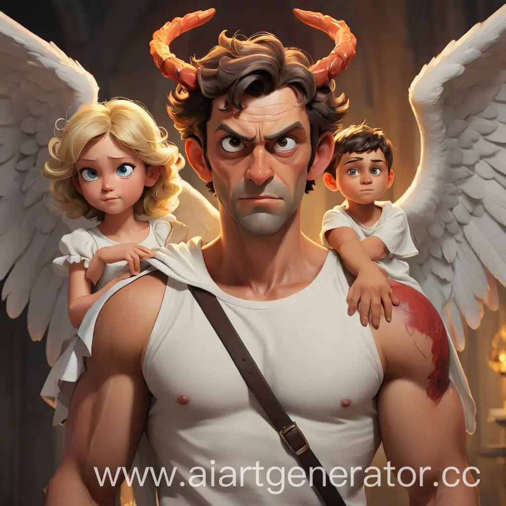 Cartoonish-Man-with-Angel-and-Demon-on-Shoulders