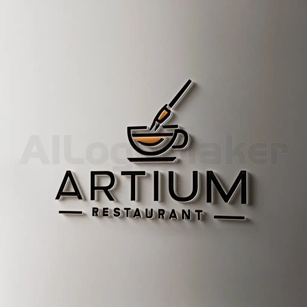 LOGO-Design-For-ARTIUM-Coffee-Cup-and-Brush-in-Minimalistic-Style
