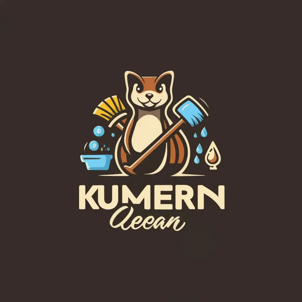 Logo-Design-for-Kumern-Clean-Minimalistic-Stoat-and-Cleaning-Tools-Emblem