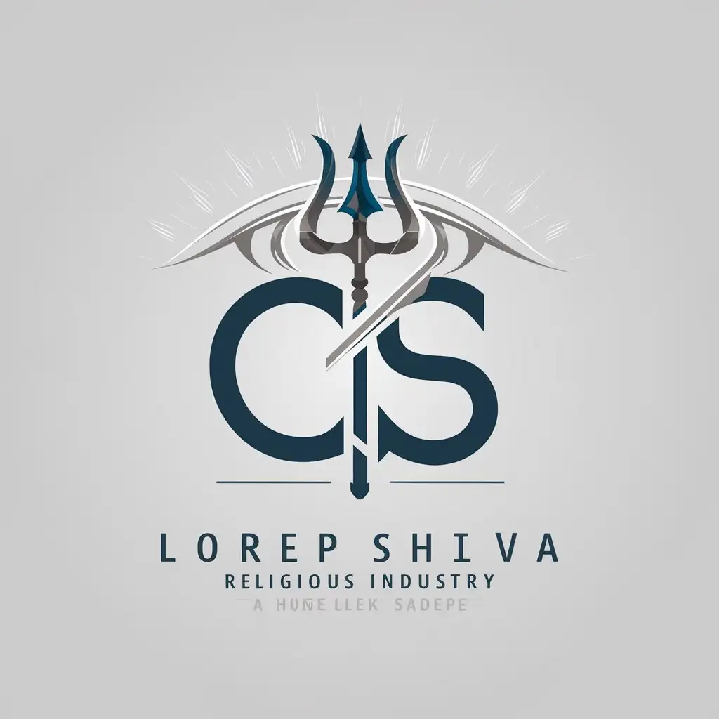 a logo design,with the text "CS", main symbol:Create a logo featuring the initials 'CS' in a sleek, contemporary font. Integrate elements of Lord Shiva, including his iconic trishula (trident) and third eye, into the design. The trishula should be positioned in a dynamic way, perhaps intersecting with the letters or forming a prominent part of the composition. The third eye could be depicted above the letters, emitting a powerful aura. Use a color palette that balances modernity with reverence, and ensure the overall design exudes strength and mysticism,Minimalistic,be used in Religious industry,clear background
