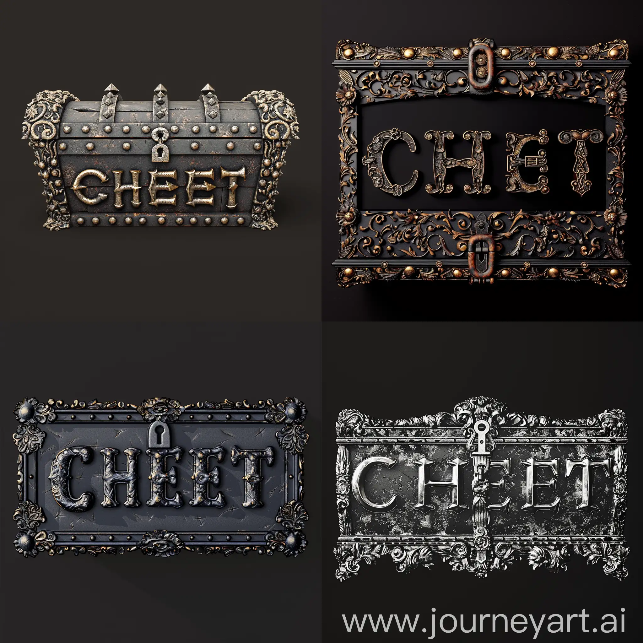 Minimalism::1.2, "CHEST" logo could be to design the word in the form of a treasure chest, the letters could be stylized to resemble the shape of a chest complete with a curved lid lock and decorative details, this could create an interesting and unique visual representation of the word while also tying in with the concept of treasure and valuable contents. --s 150