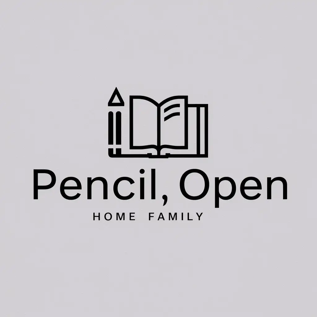 a logo design,with the text "Pencil, open", main symbol:book,Moderate,be used in Home Family industry,clear background