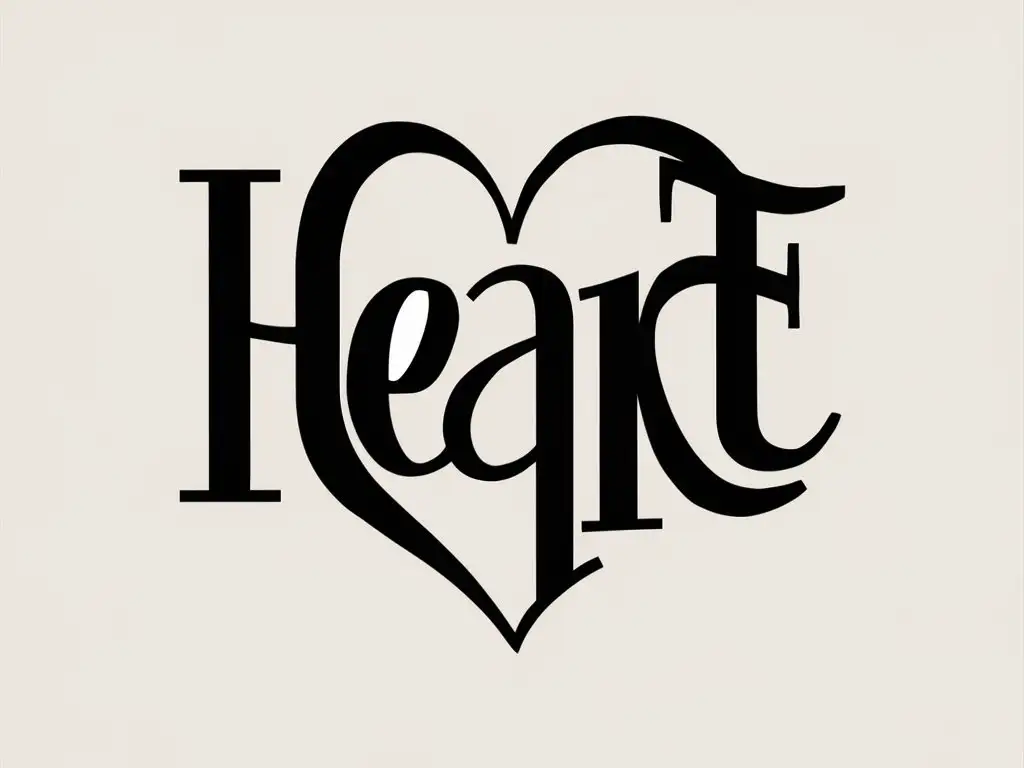 font drawing of the word heart in the shape of a heart