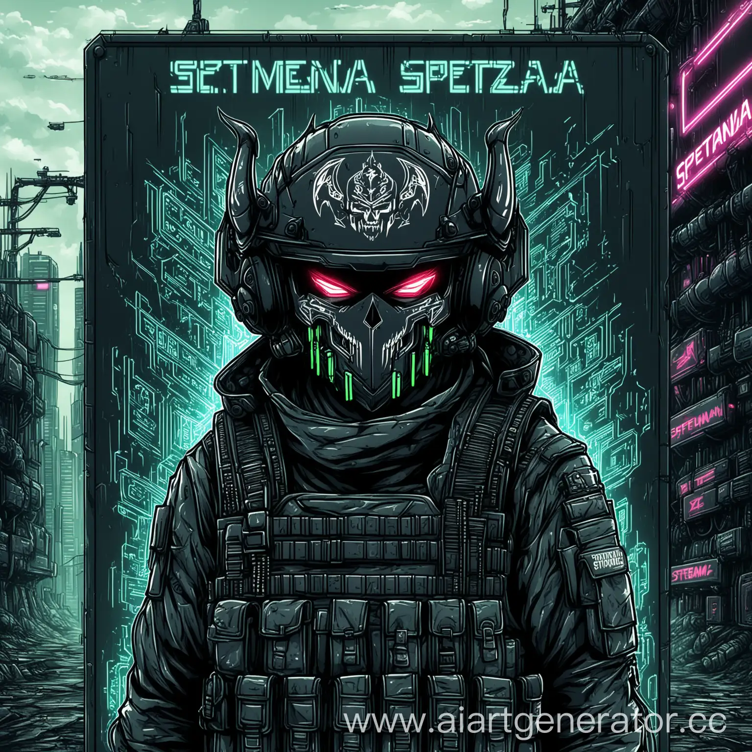 Cyberpunk Anime Character in Tactical Helmet Demon Fighter Spetsnaz ...