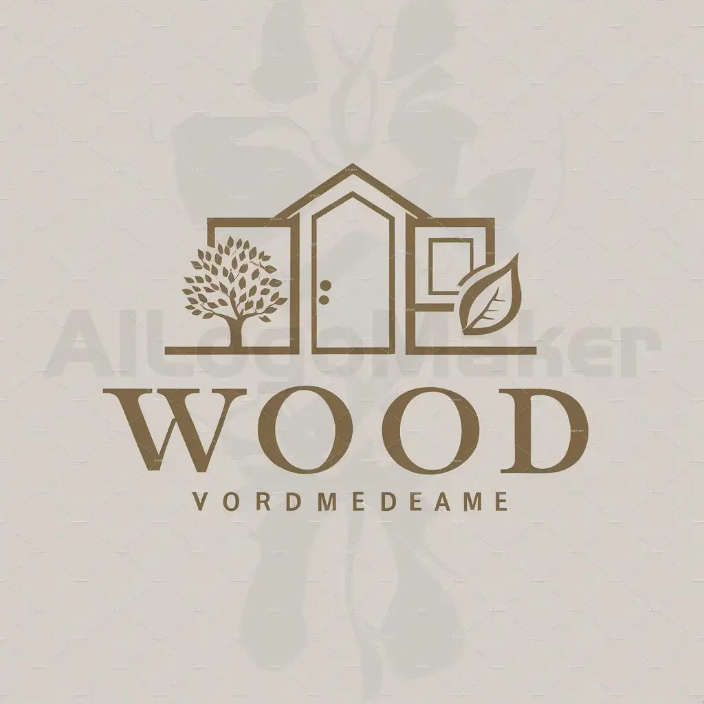 a logo design,with the text "wood", main symbol:tree door floor window leaf,Moderate,be used in Others industry,clear background