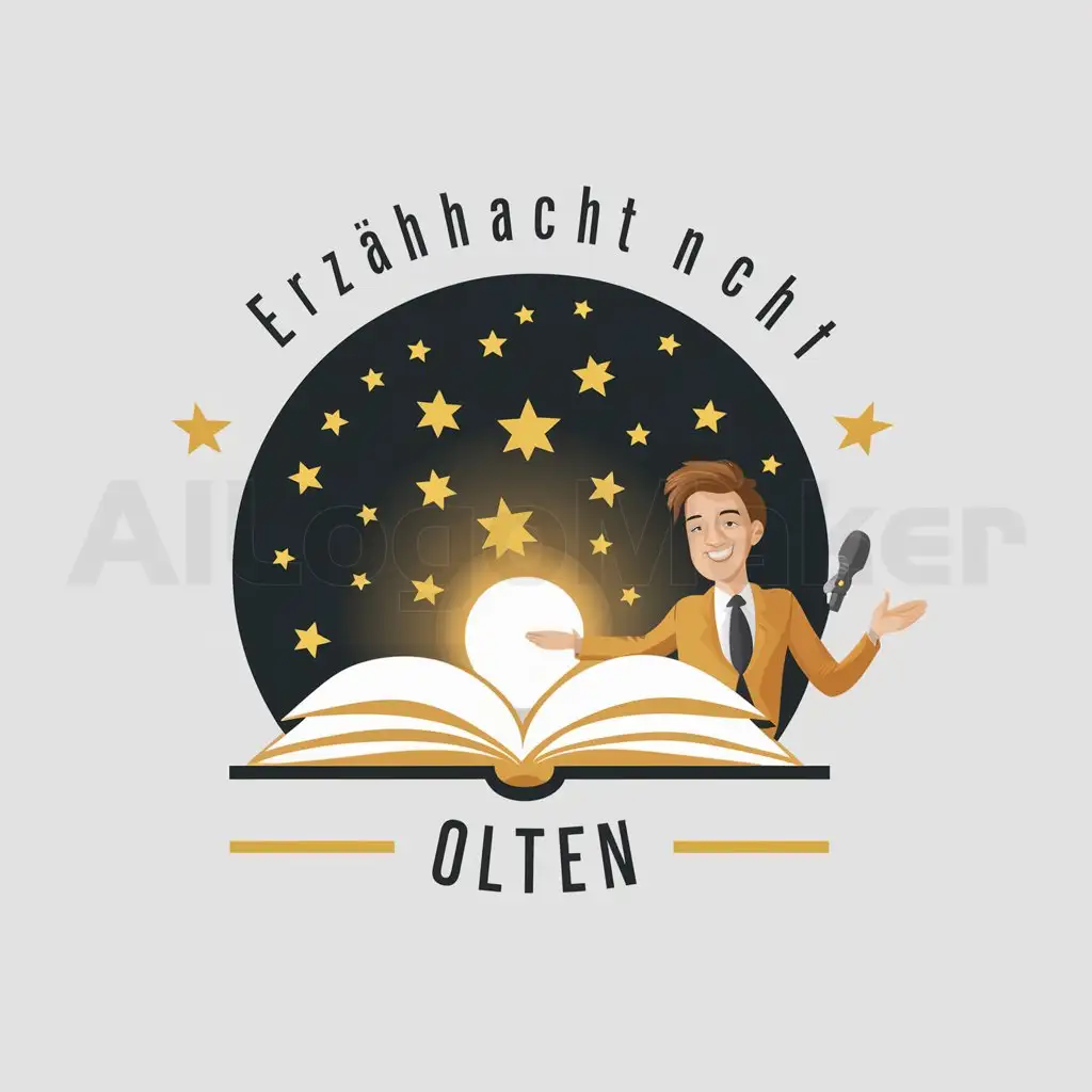 a logo design,with the text "Erzählnacht Olten", main symbol:Sternenhimmel mit Buch,Moderate,clear background
