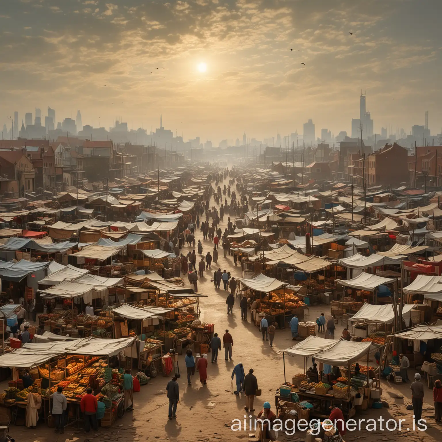 Vibrant-Market-Landscape-with-Colorful-Stalls-and-Bustling-Crowds