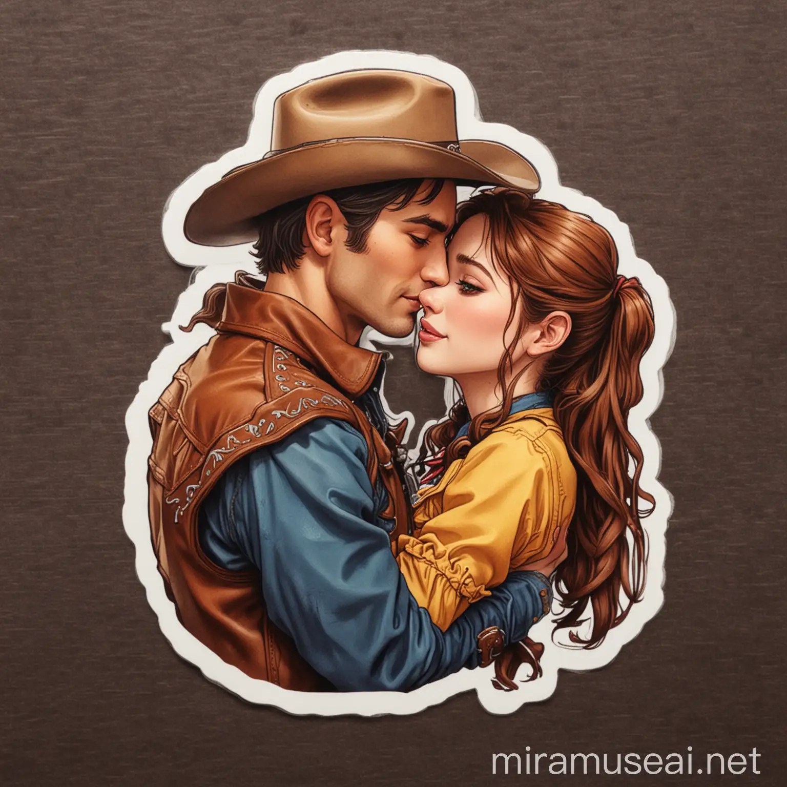 Romantic Cowboy and Cowgirl Illustration Sticker