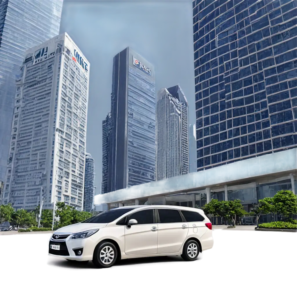 mobil innova dan avanza berada didepan gedung tinggi untuk cover company profile