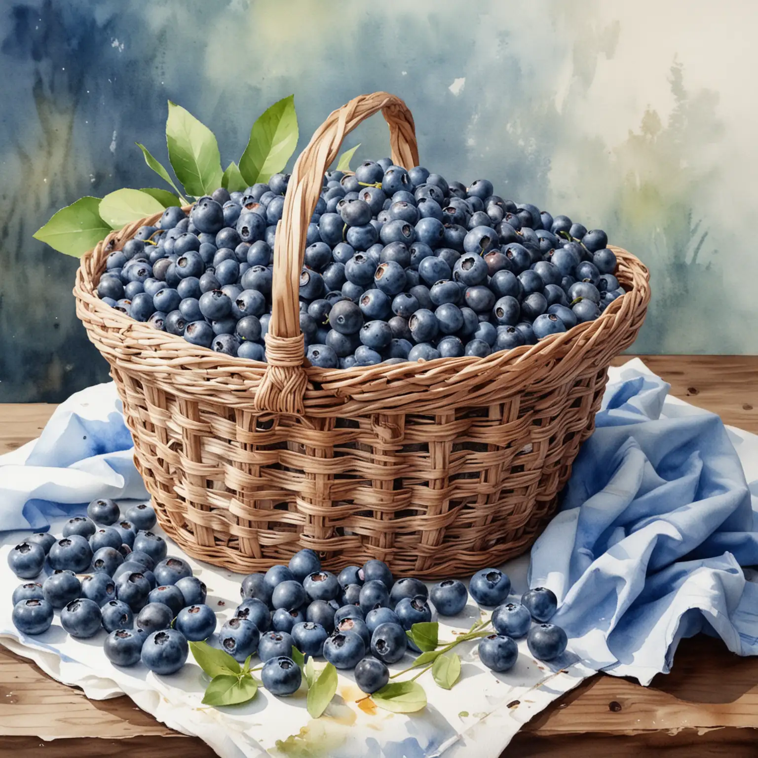 Summer Basket with Blueberries and Watercolor Shoe