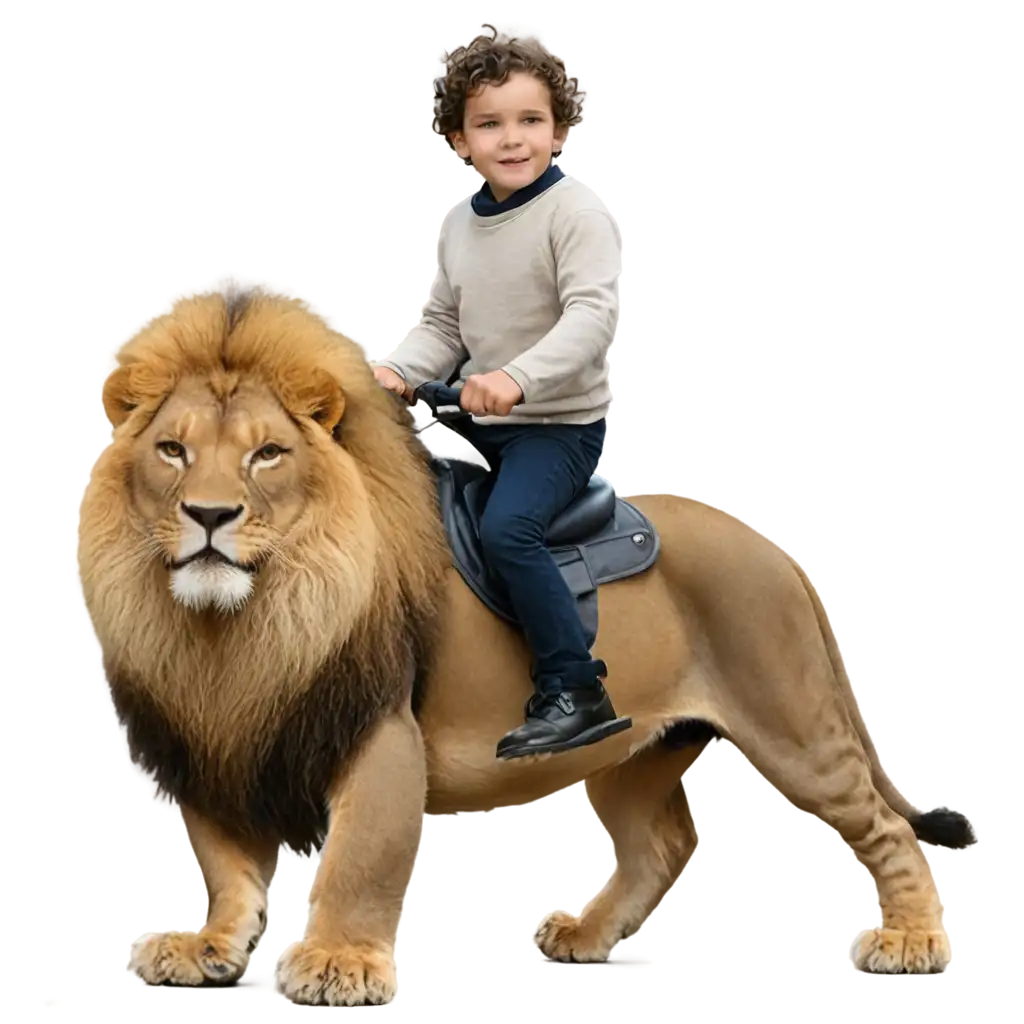 Boy riding in a lion 