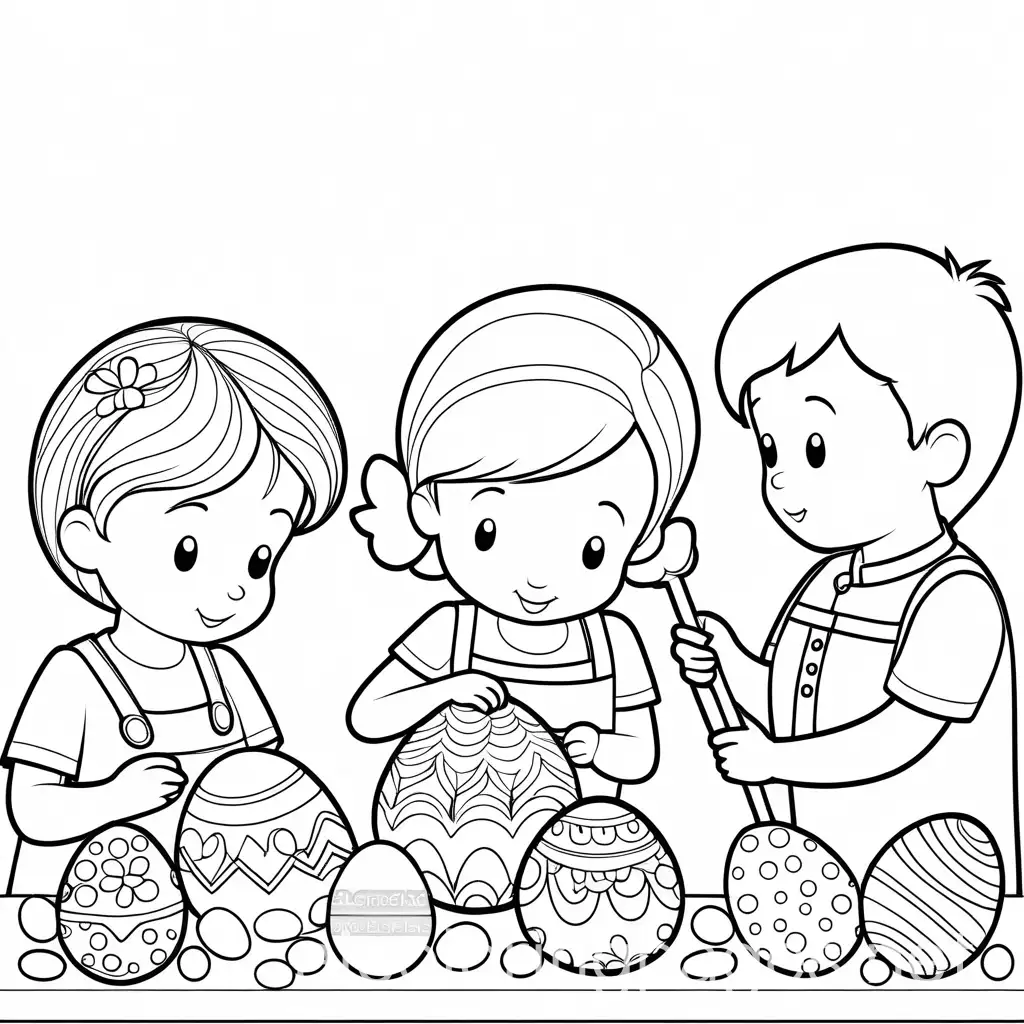 Children-Decorating-Easter-Eggs-Coloring-Page