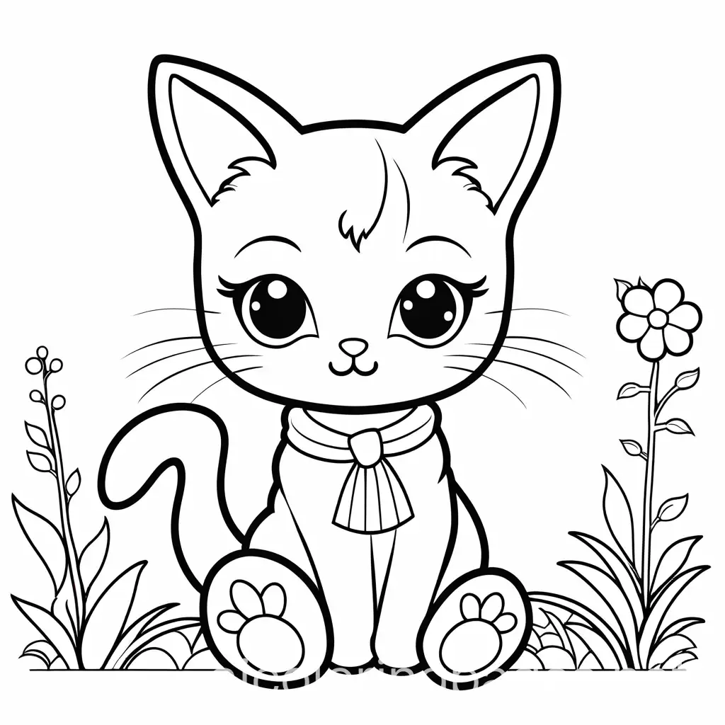 Easy-Level-Hello-Kitty-Coloring-Page-Simple-Black-and-White-Line-Art-on-White-Background