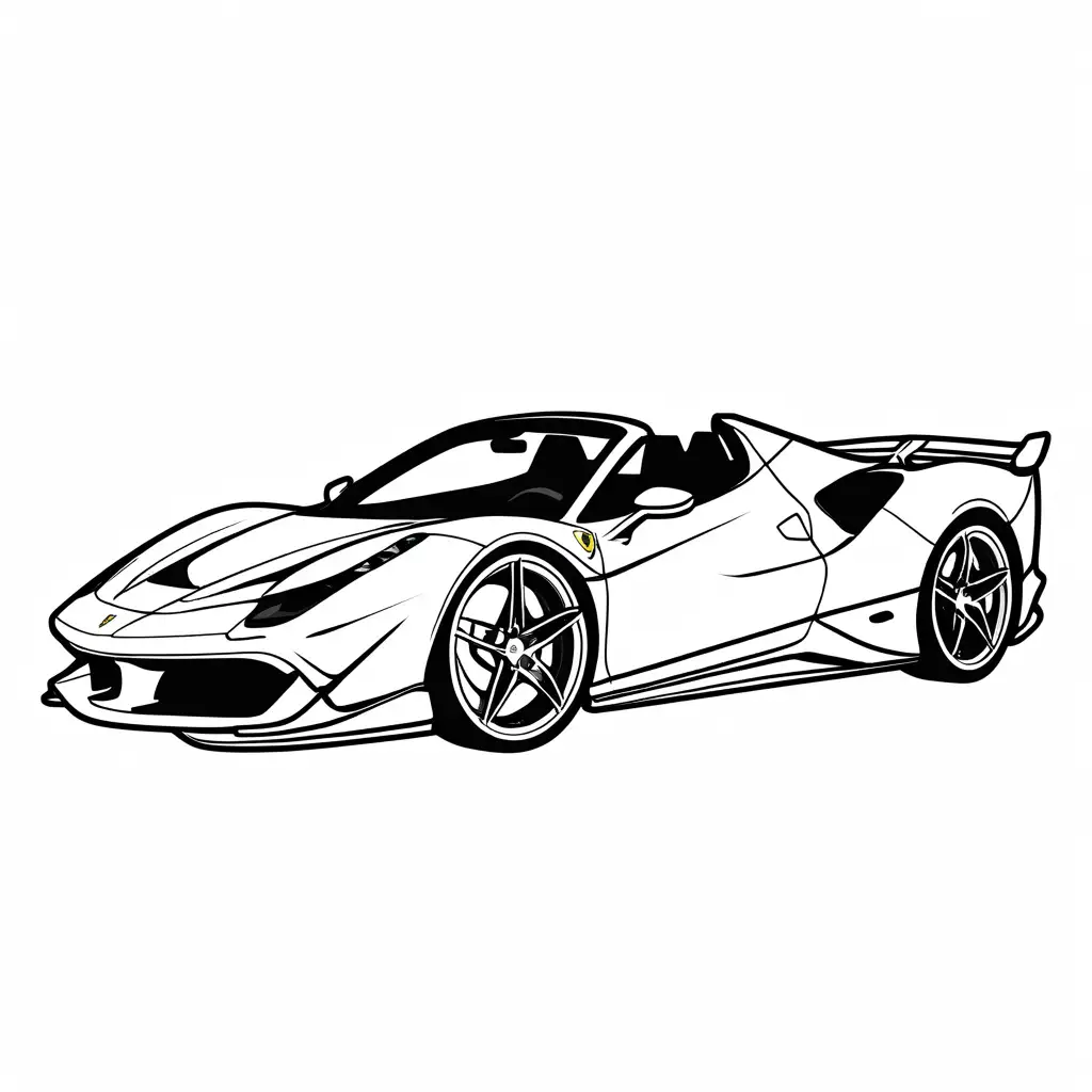 2024 Ferrari SF90 XX Spider coloring page, Coloring Page, black and white, line art, white background, Simplicity, Ample White Space. The background of the coloring page is plain white to make it easy for young children to color within the lines. The outlines of all the subjects are easy to distinguish, making it simple for kids to color without too much difficulty