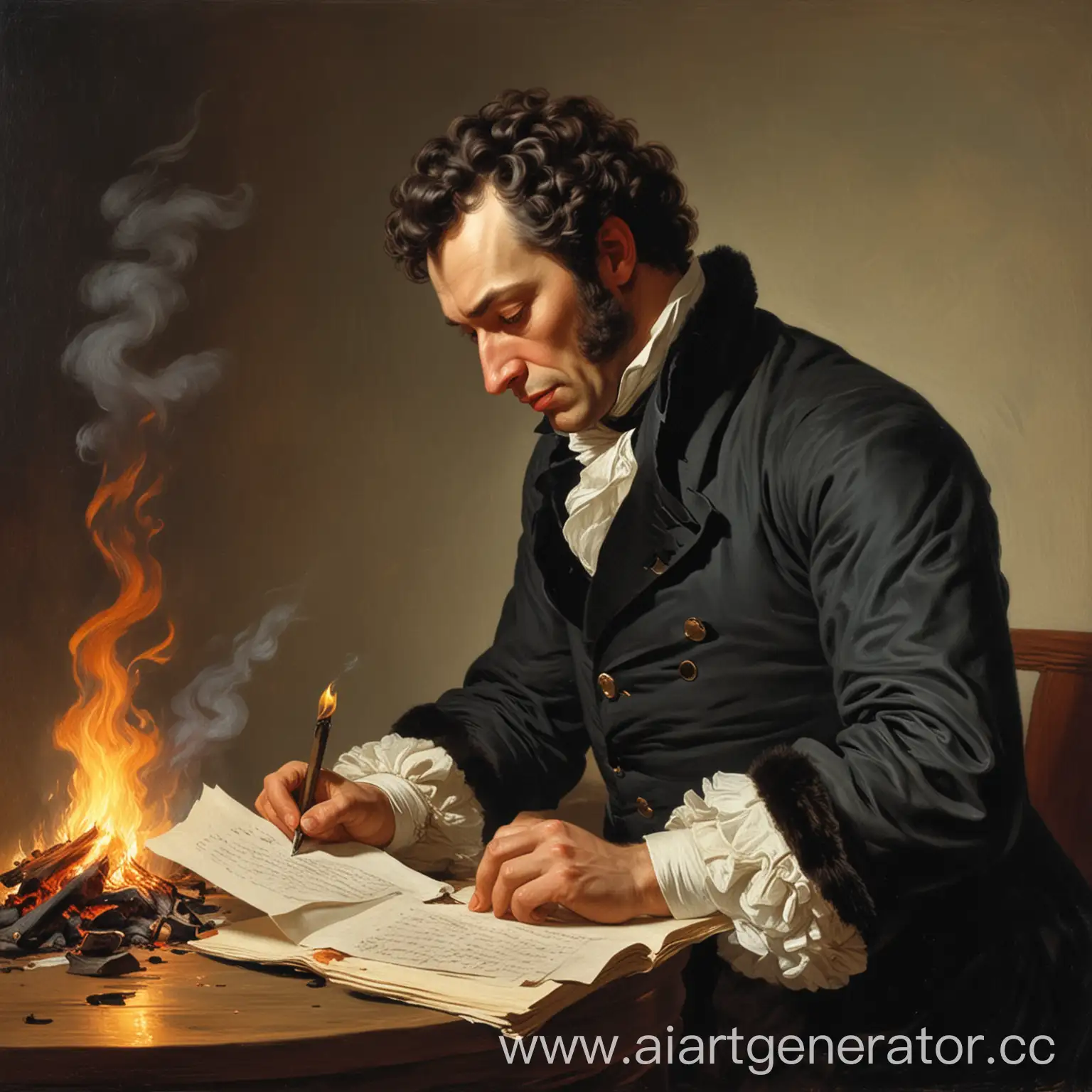 Man-Reading-and-Burning-a-Letter-by-Candlelight