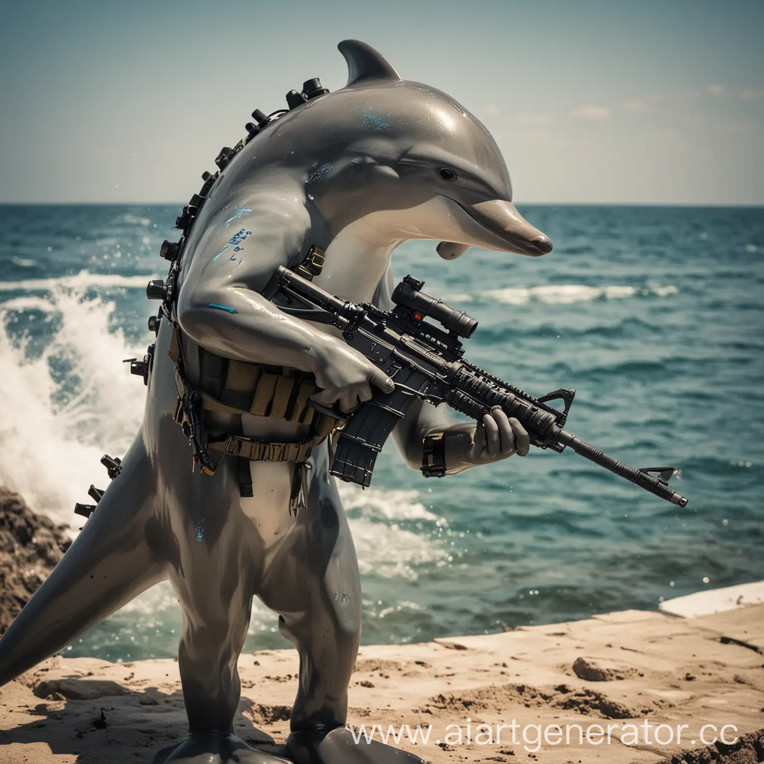 дельфин с автоматическим оружием
