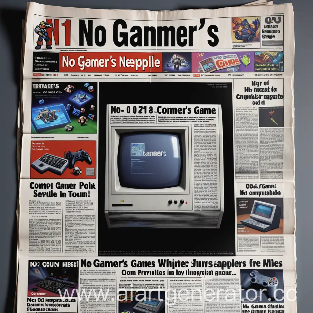 Газета с изображениями компьютерных игр и надписью №1 Gamer's Newspaper


