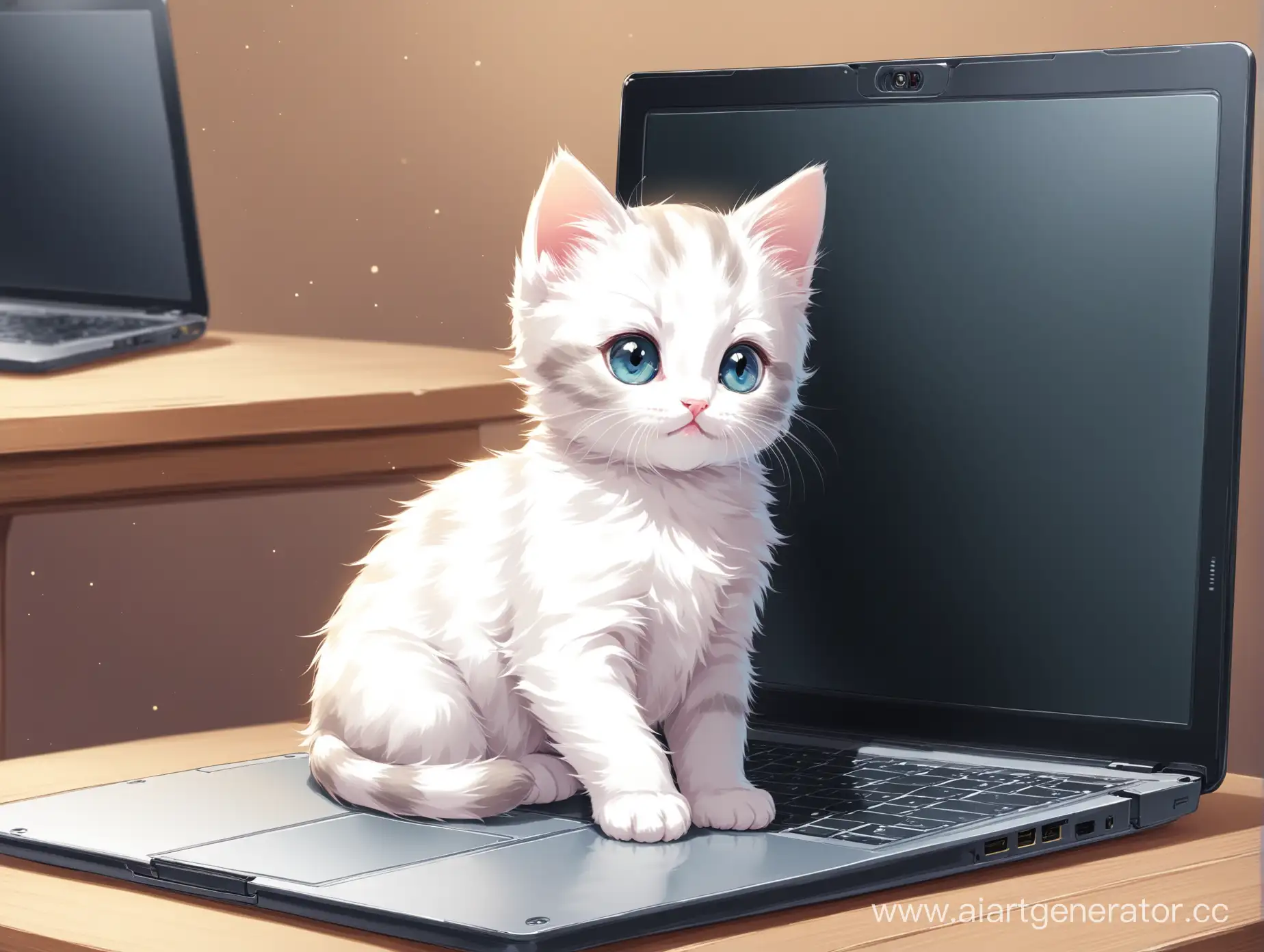 Cute-Kitten-Sitting-at-Laptop