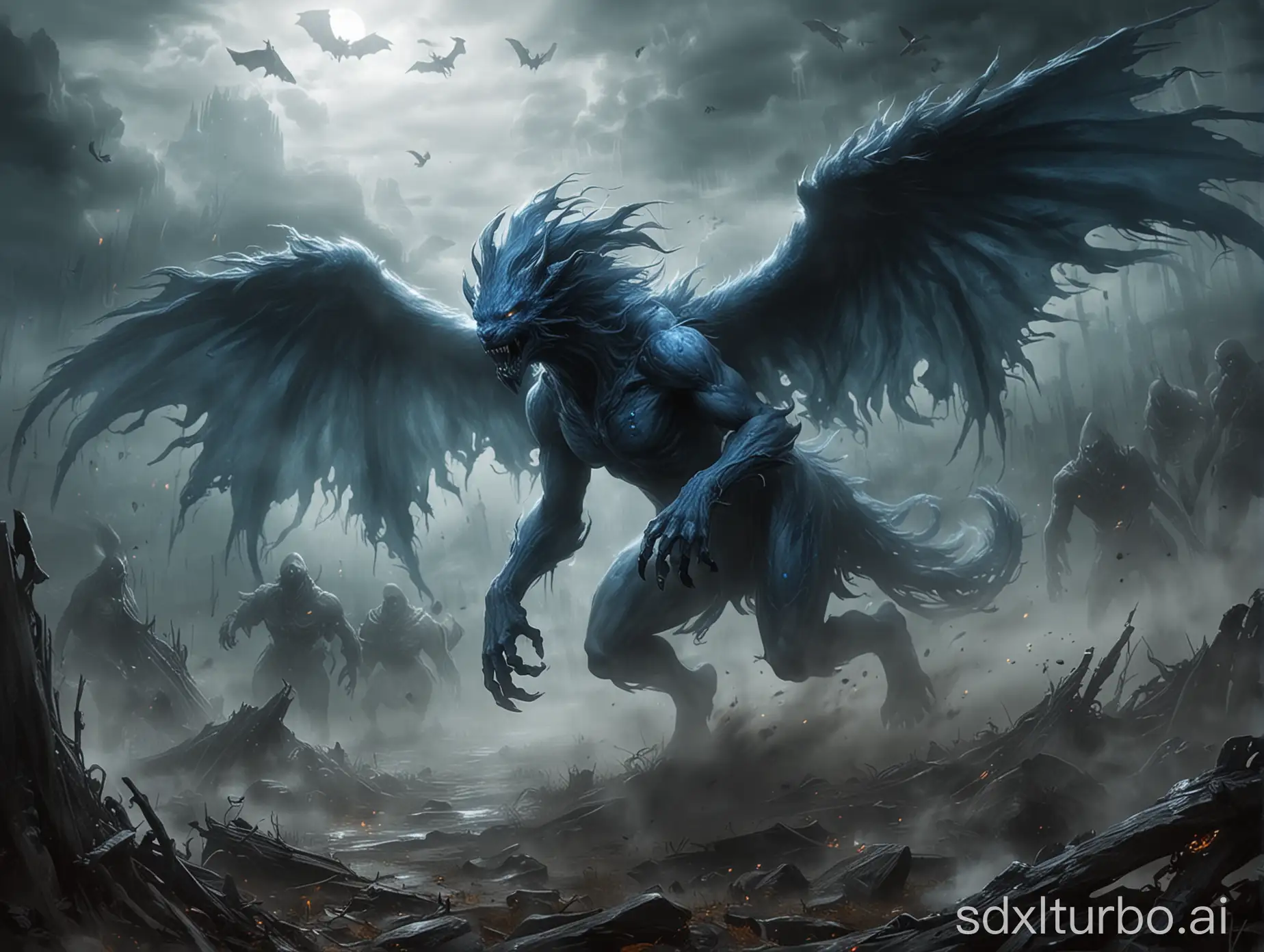 战场中，浓雾重重，无数幽魂飞舞。
一只只暗蓝魂兽迅速凝成，绝大多数都是普通魂兽，但很快便出现了荒级魂兽。看来不多久，也会形成上古魂兽。