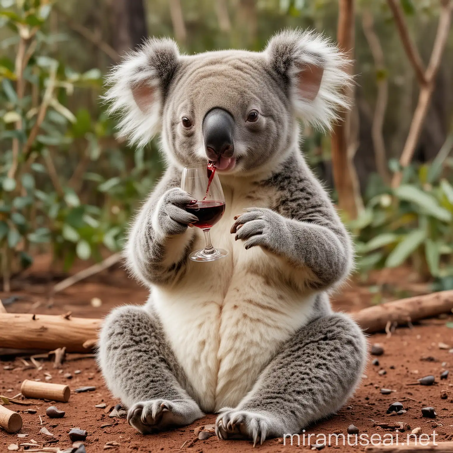Adorable Drunken Koala Enjoying a Glass of Wine in Its Natural Habitat