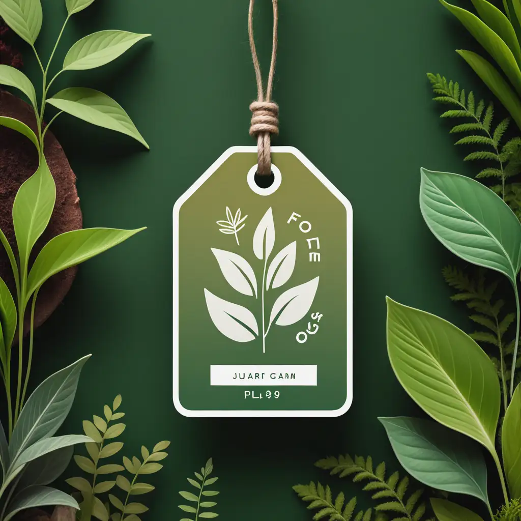 Green Earthy Price Tag with Botanical Background