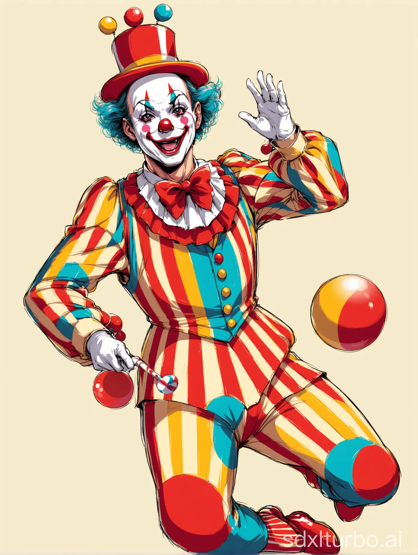 A clown from a circus playing tricks, without background