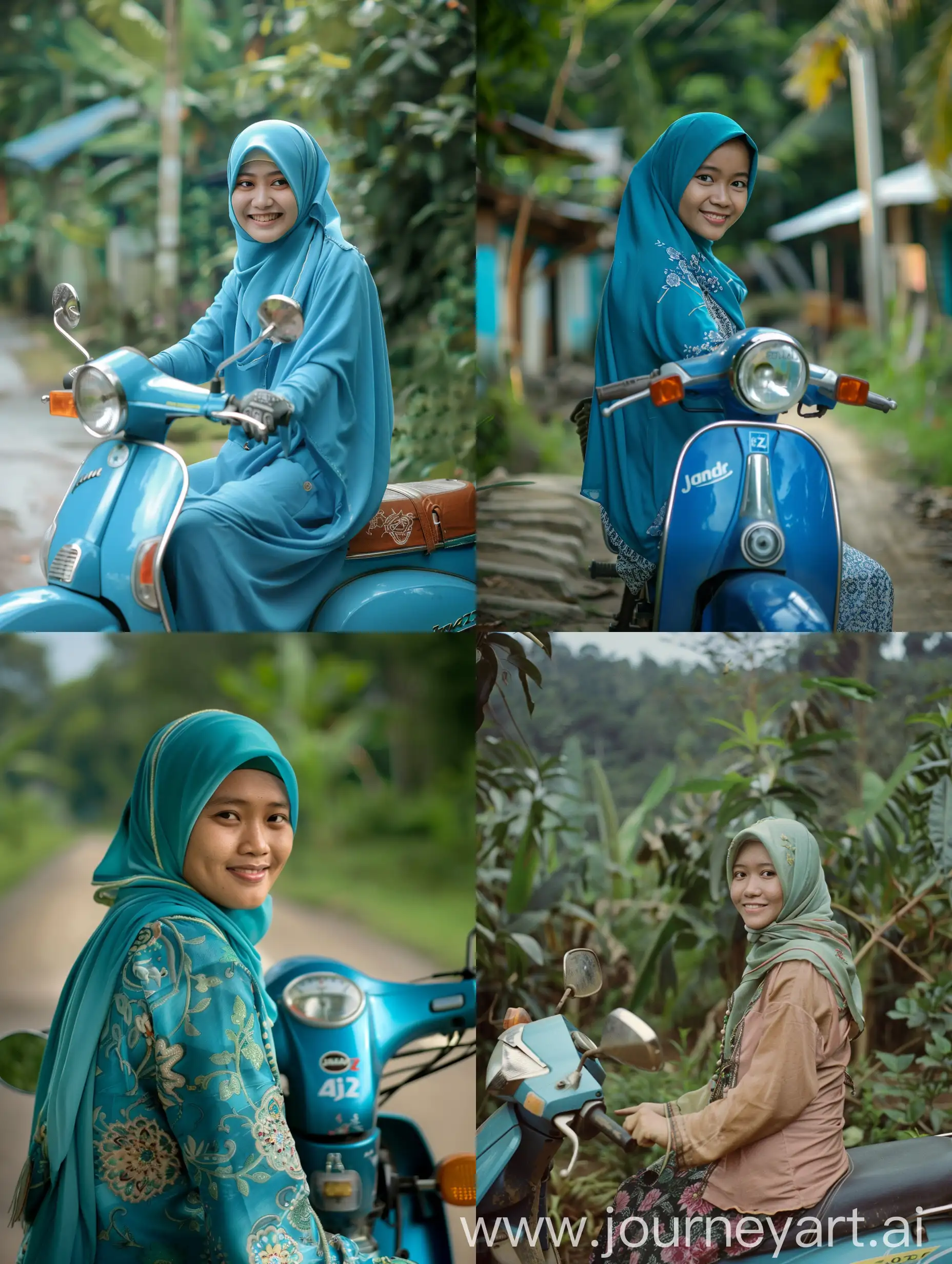 Indonesian-Hijab-Woman-Smiling-on-Blue-Jupiter-Z-Motorbike