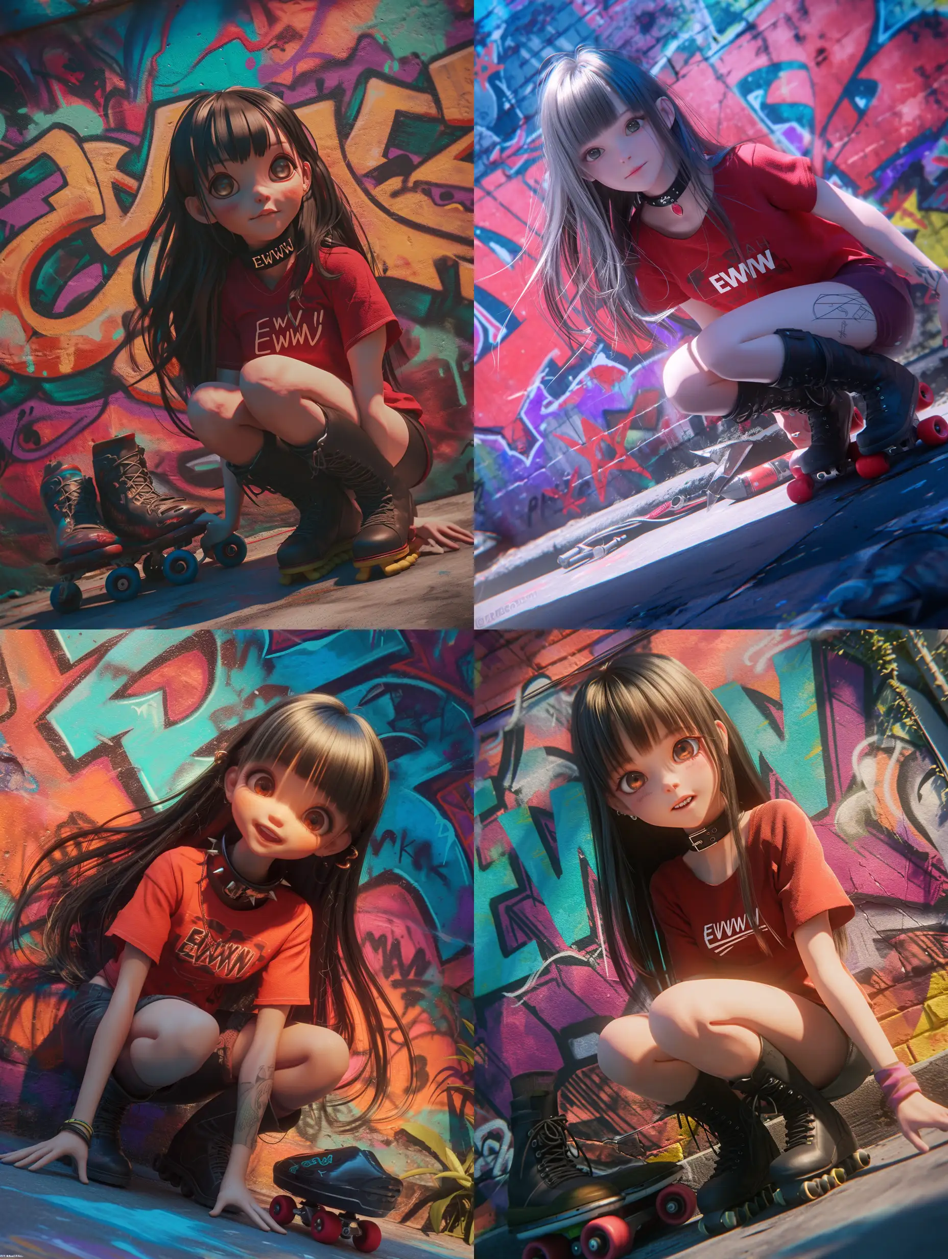 Cheeky-Anime-Girl-with-EWW-Collar-Next-to-Graffiti-Wall