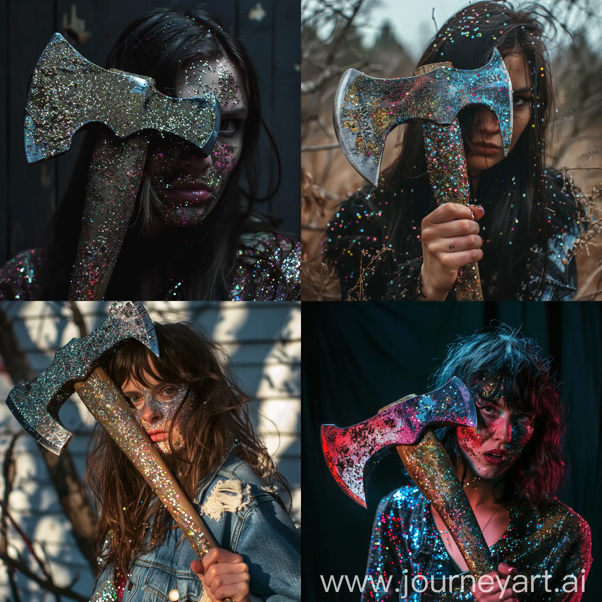 A woman whose ax is covered in glitter