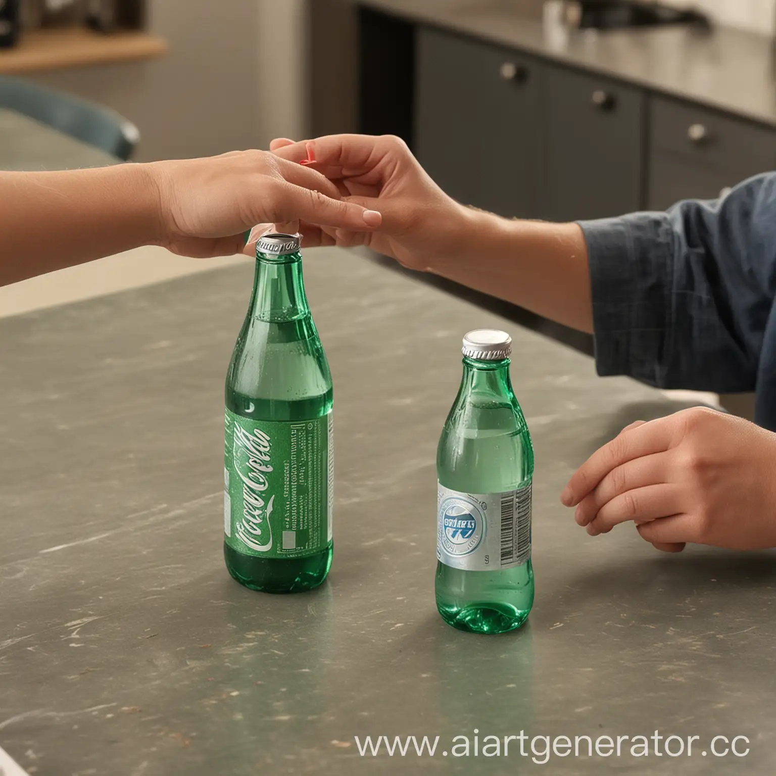 Person-Comparing-Similar-Soda-Bottles-on-Table