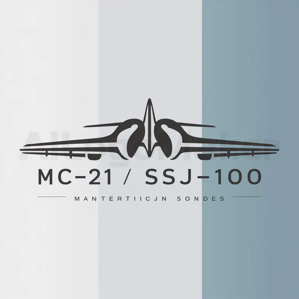 a logo design,with the text "MC-21 / SSJ-100", main symbol:a logo design,with the text 'mc-21 / ssj-100', main symbol:two airplanes close to each other,Minimalistic,be used in Others industry,clear background, white and blue,Moderate,clear background