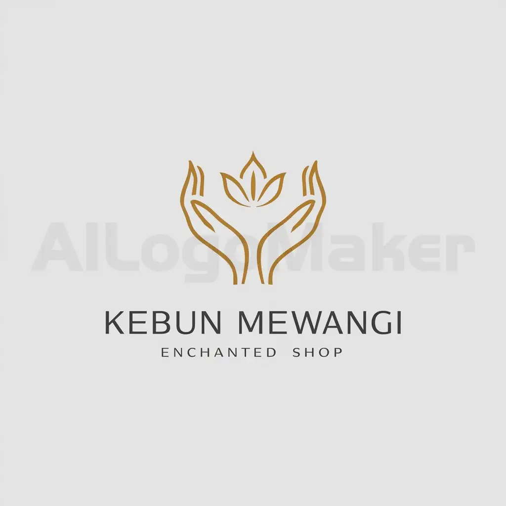 a logo design,with the text "Kebun Mewangi", main symbol:hands with small plants or lotus flower,Minimalistic,be used in garden shop industry,clear background