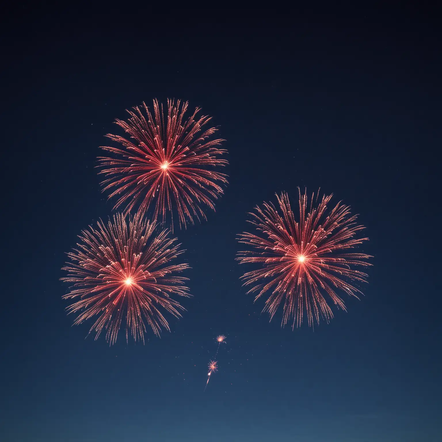 Three Glowing Red Fireworks in Bold Blue Night Sky